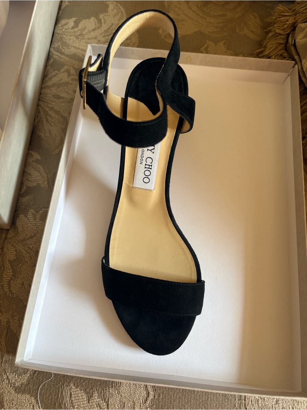 Jimmy Choo Black Suede Open-Toe Ankle-Strap Heel